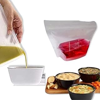 8x Self Standing Reusable Microwave Freezer Liquid Food Bags Storage Pouches Sauce Sealed Freezer Storage Bags Ideal For Soups Sauces Smoothies, 1L