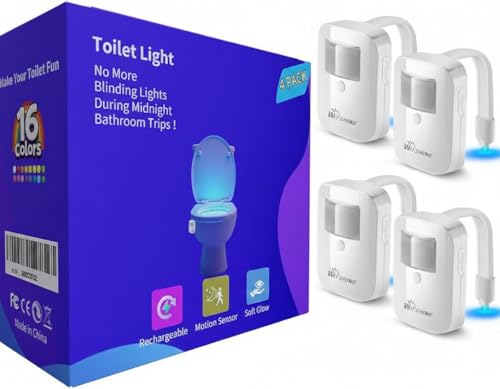 Witshine Toilet Light Motion Sensor Activated 4Pack, Rechargeable Color Changing LED Night Lights Inside Toilet Bowl, Cool Gadgets for Bathroom Accessories, Unique Stuff for Men and Kids Birthday