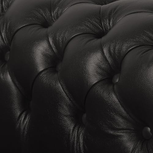 ROYALSOFA Sofa Chesterfield King 2-Sitzer Ledersofa mit Knopfheftung, Holzrahmen & Gepolsterten Armlehnen, Pflegeleichte Couch, Loungesofa für Wohnzimmer, Büro, Praxis, Kanzlei & Hotel, Schwarz – Bild 6