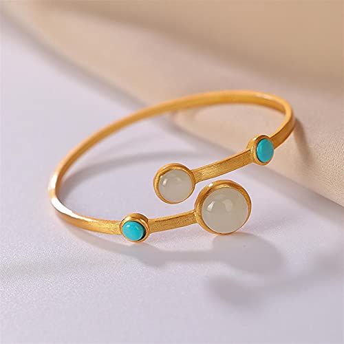 Bracelet s925 plaqué Jade hétien Turquoise ouvert pour dames