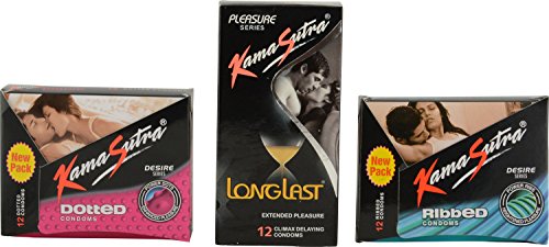 Kamasutra Long Last 12s Condom, Ribbed 12s Condom and Dotted Desire 12s Condom (Combo of 3)
