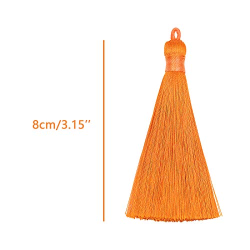 VAPKER 20pcs Orange Tassel Mini Silk Tassels for Craft Jewelry Making Woman, Handmade Soft Ice Silky Tassels with Loops for DIY Projects, Bookmarks(8.5CM/3.5 Inches)