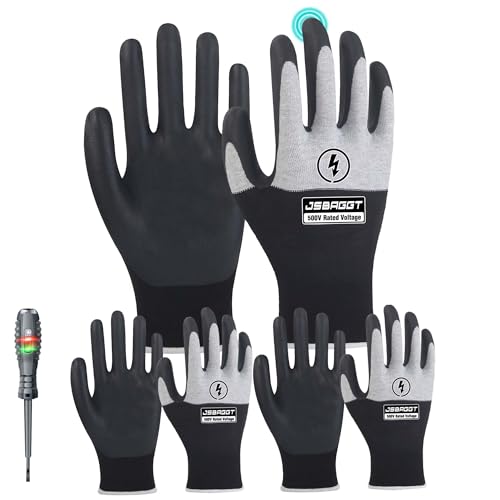 JSBAGGT Electrical Insulated Gloves 500V-3PC Voltage Resistance Electrician High Voltage Insulation Work Gloves Flame Retardant & Rubber Non-Slip Grip for Electrical Work (Black and White)
