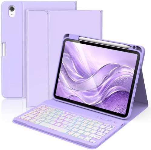 KBCASE Hülle mit Tastatur für iPad A16 11/10.Generation(11 2025/10.9 2022) | 7 Farben Beleuchtete Abnehmbare Magnetisch Bluetooth Tastatur mit Stifthalter für iPad 11 Zoll/10.9", Q