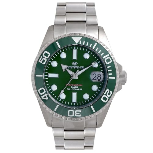  Lorenz Full Titanium Automatic LZ 030212CC Orologio da uomo subacqueo con movimento automatico con cassa e cinturino in titanio, Box set con cinturino in gomma in omaggio