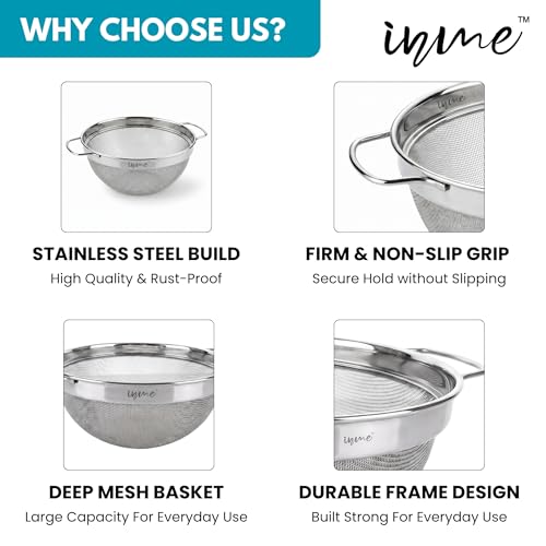 Image of Inme Stainless Steel Food Strainer for Juice Soup Sauces Noodle Pasta Straining Rice Vegetable & Fruits Washing Puran Jali Multipurpose Deep Basket Bowl Sink Chalni Channi Colander Sieve for Kitchen
