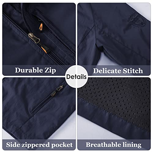 Men's Mesh Fishing Hooded Jacket Multi Pockets Zipper Outdoor Jacket Watertight Windproof Hiking Jacket Spring Fall Lightweight Fishing Utility Tactical Windbreaker #TOP1