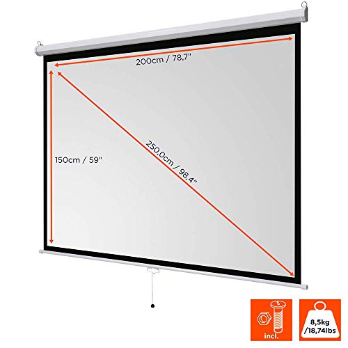 celexon Basic Rollo-Leinwand 100\ | 200x150 cm 4:3 | ausziehbare Full-HD 4K Beamer-Leinwand für Heimkino oder Büro-Präsentationen | Projektionsleinwand geeignet zur Deckenmontage oder Wandmontage