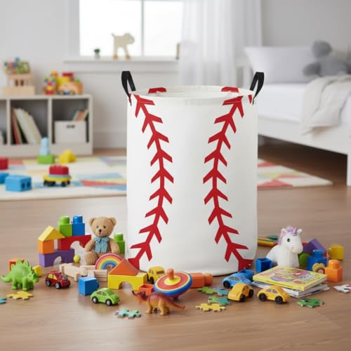 Image of Baby Laundry Hamper Basket Baby Hamper for Nursery Boy and Girl Cute Storage Bin Organizer Boho Room Decor(Baseball)