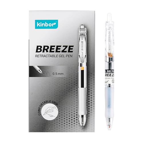 Image of Kinbor Breeze Gel Pens -Black | 0.5mm Retractable Point | Smooth Writing Gel Ink Pens with Comfortable Grip | Perfect for School, Office, or Journaling - Pack of 5