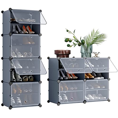 Unzipe Shoe Rack, 8-Tier Shoe Storage Cabinet 16 Pairs Free Standing Shoe Racks Plastic Shoes Shelves Diy Cube Organizer For Closet Hallway Bedroom Entryway Garage, Dark Grey #TOP6