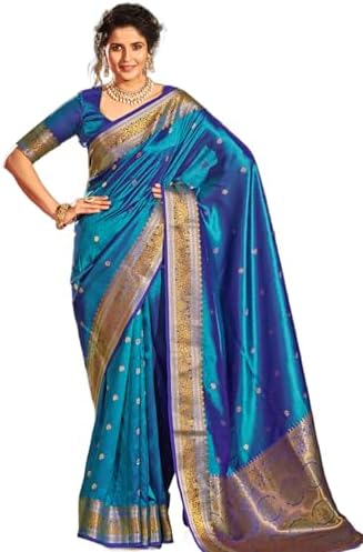 SWORNOF Womens Kanjivaram Silk Saree with Zari Woven Saree With Blouse Piece