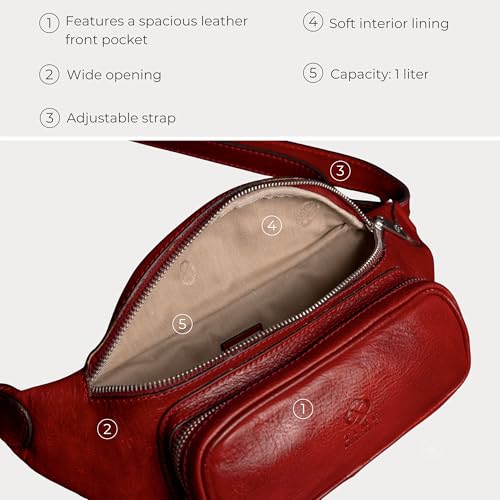 Image of Time Resistance Leather Waist Pack - Belly Bag, Belt Bag, Fanny Pack - Handmade in Italy (Red)