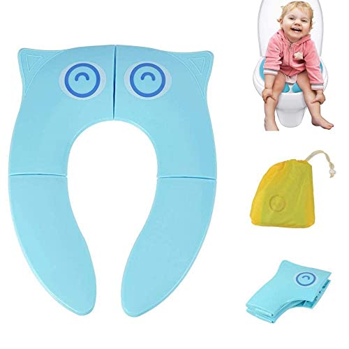 Kepzell Portable Baby Toilet Seat Foldable Potty seat Western Kids Potty Trainer Cover for Toddler Boys Girls Travel, Blue (Plastic) (Blue)