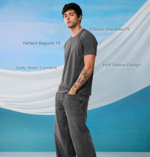 Image of Sleepynuts Men's Everyday Wear Crew Neck Regular Fit T-Shirt | Half Sleeve Solid Plain Casual T-Shirt for Men | Soft Breathable Fabric |