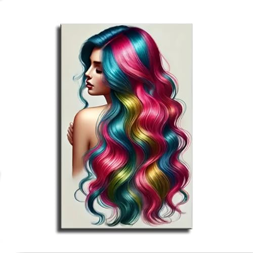 Vintage Style Colorful Hair Canvas Wall Art, Vibrant Hairstyle Design,