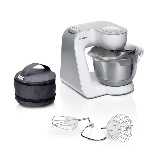 Bosch Küchenmaschine Serie 4, Knethaken, Rühr- & Schneebesen Edelstahl, Edelstahlschüssel spülmaschinenfest, 3D Rührsystem, weiß/silber, MUM58200