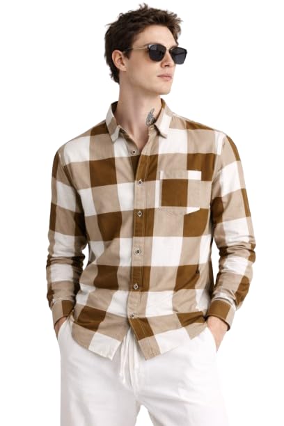Image of FALCONWEAR Men's Cotton Checkered Casual Shirt Black and White Buffalo Plaid Button Down Full Sleeve Regular Fit Stylish for Boys and Men