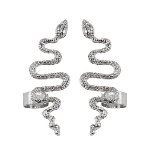 Generic 2pcs Silver Snake Studs Snake Stud Earrings Curved Snake Shaped Jewelry Snake Earrings Gothic Woman Ear- Stud Gift Alloy Gothic Ear Jewelry for Women Girls, Silver, 4.5x1.6cm
