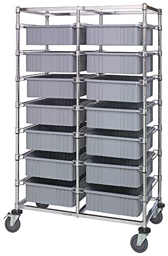 Quantum BC214069M1DGY Double Bay Mobile Bin Cart Kit | (14) DG93060 Gray Dividable Bin Container for Display | 1200 lbs Load Capacity | 40"L x 24"W x