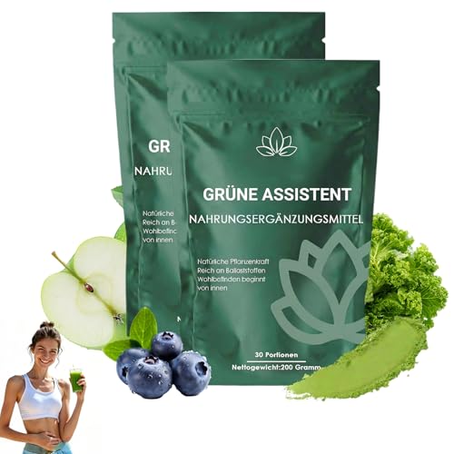 2 Pack Grünes Superfood Pulver 200g Grüne Entgiftungspulver Natürliches Pflanzenpulver mit Matcha Spirulina Gerstengras & Heidelbeeren Für Energie & Stoffwechsel (Grüne*2)