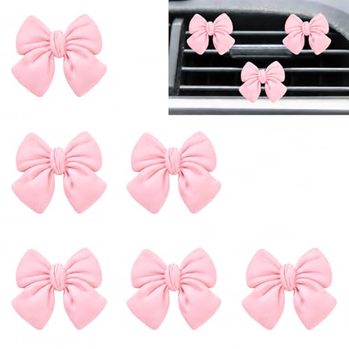 Image of 6 pcs Pink Bow Car Air Vent Clips Coquette Cute Girly Car Decor Accessories Interior Aesthetic Decorations Charm Stuff for Women Girl