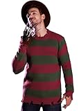 Arvilhill Mens Knitted Striped Freddy Sweater Nightmare On Halloween Jumper Horror Elm St Cosplay Costume Red M