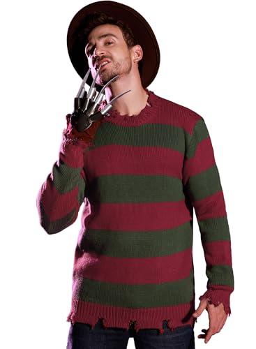 Arvilhill Men's Halloween Freddy Sweater Nightmare Costume Knitted Striped Pullover No Claws (S-3XL)