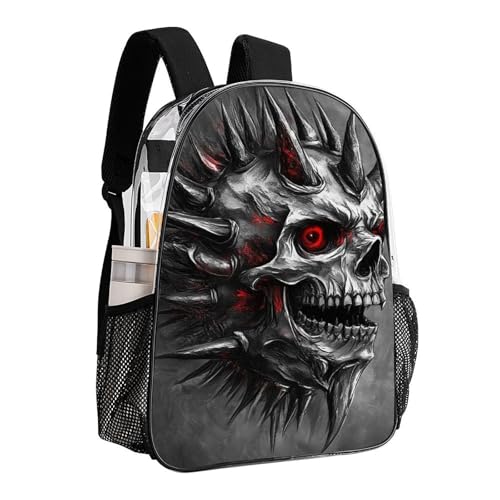 Transparent Daypack Backpack for Trekking Picnic Walking Cycling - Large Capacity Anti-Theft Multipurpose Shoulder Bag, Vintage Red Eyes Skeleton Skull King Casual Daypack