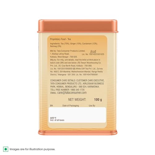 Image of 1868 by TATA Tea Kolkata Street Chai, Blend of Assam Black Tea, Ginger, Cardamom, Nutmeg, Spicy, Strong, Sweet, Whole Loose Leaf, From House of TATA (30 Cups /100g) (Pack of 2)
