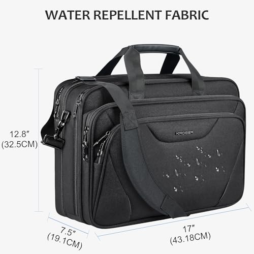 Image of KROSER Laptop Bag Premium Laptop Briefcase Fits Up to 17.3 Inch Laptop Expandable Water-Repellent Shoulder Messenger Bag Computer Bag for Travel /Business /Men /Women-Black
