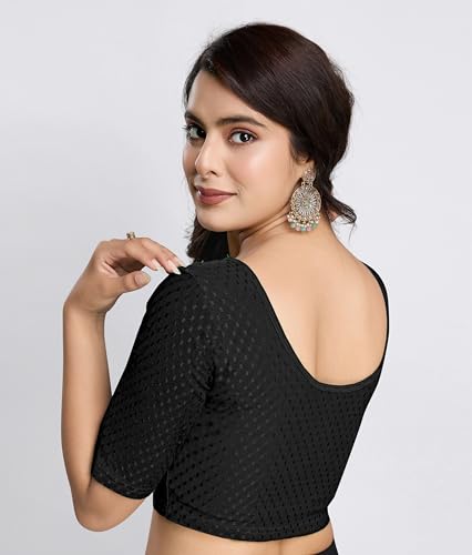 TRENDMALLS Women's Dobby Pure Cotton Elastin Stretchable Readymade Blouse (B01-Black-3XL) - Image 9