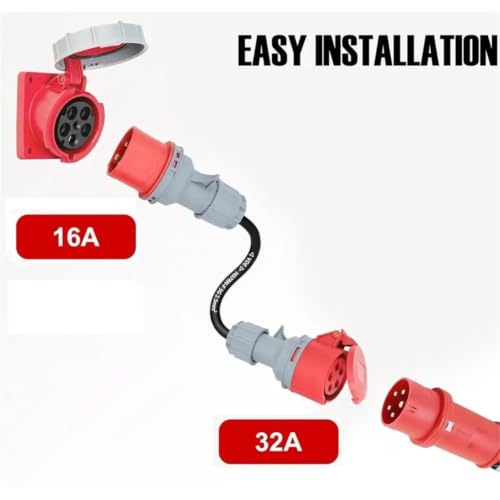 Adaptador CEE trifásico de enchufe macho de 16A a hembra de 32A y 400V rojo 6