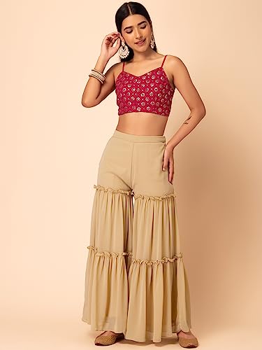 Image of Indya Women's Georgette Embroidered Sleeveless Regular Fit Blouse Pack of 1