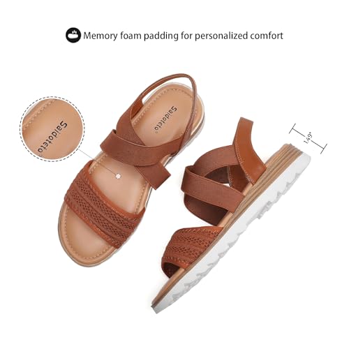 Image of Saidoteto Women's Flat Sandals,Comfortable Elastic Ankle Strap Slingback Slip-On Open Toe Low Wedge Walking Sandals for Summer & Casual