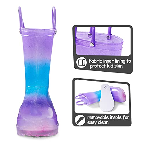 K KomForme Girls Rain Boots,Kids Glitter Waterproof Boots with Easy-on Handles4