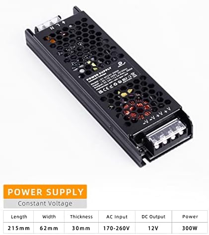 DUSKTEC LED Driver 24V 300W LED Transformer, Slim LED Power Supply 12.5A Adapter AC 240V to 24V DC, Constant Voltage for LED Strip Cabinet Lights G4 MR11 MR16 LED Light Bulbs