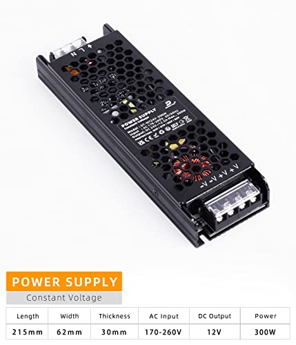 DUSKTEC LED Driver 24V 300W LED Transformer, Slim LED Power Supply 12.5A Adapter AC 240V to 24V DC, Constant Voltage for LED Strip Cabinet Lights G4 MR11 MR16 LED Light Bulbs