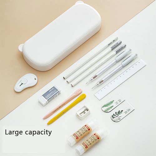 Image of pencil pouch Large Capacity Pencil Case Pouch , Portable Aesthetic Cute Big Capacity Pencil Cases Pen Office Travel Stationery Makeup Bag, Desk Organizer for College Adults Women Men (white)