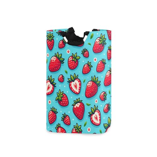 Jihqo Laundry Hamper Basket Cute Strawberry Red Blue Collapsible Nursery Storage Bin Waterproof Clothing Baskets for Home Bedroom Bathroom Washing Room