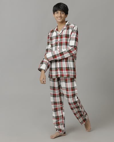 Image of Under Fourteen Boys Cotton Night Suit Set | Soft Breathable 2Pcs Sleepwear /Nightwear /Sleepsuit /Loungewear Co-Ord | Checks Top & Pyjama | Elastic Waist & Pockets | Multicolor Pajama Party & Gifting Set