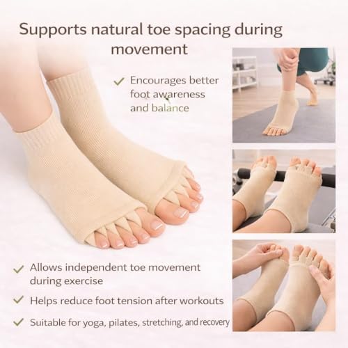 Image of Foot Alignment Orthopedic Cotton Socks for Men & Women | Five Toe Separator | Foot Pain Relief | Bunion Corrector | Plantar Fasciitis Support |Free Size | DarkGray-Beige | 2 Pair | UK8-11