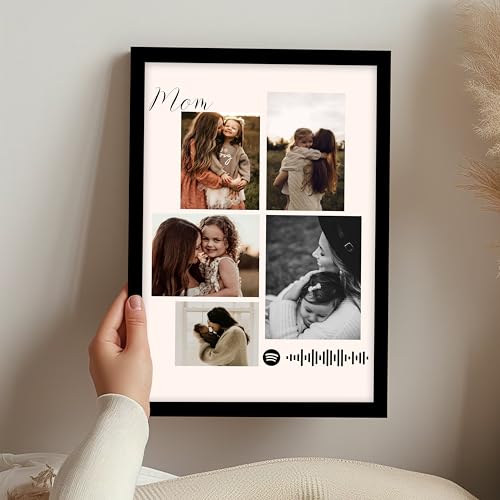 Image of Customized Mothers Day Gift for your Mom with 5 Pictures Collage print along with Spotify Song Code, Photo Frame With Photo Upload, Birthday, Couple, Parents (8.9x12.8 Inch)