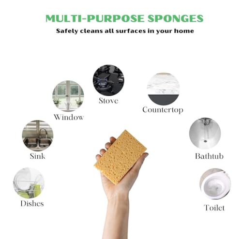 Image of THE GREATER PLANET- Natural Kitchen Sponges, Eco Friendly Cleaning sponges-Multipurpose Wood Cellulose Scrub sponges-10 Pack Biodegradable Organic Kitchen Dish Sponge Cleaning Earth Friendly Sponge.