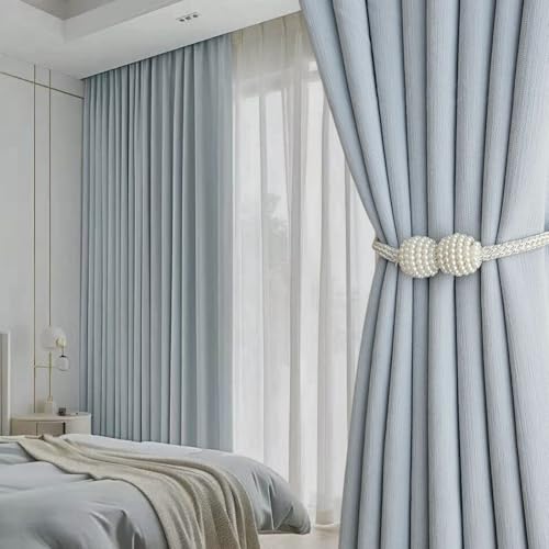 Thick Room Darkening Curtains with Grommets, Dusty Blue, 200 cm (W) x 270 cm (L)