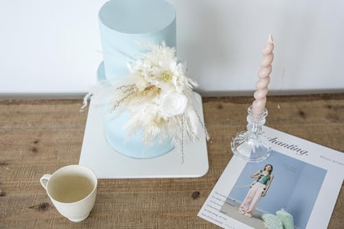 Decoración floral seca para pastel de boda blanco miniatura 6