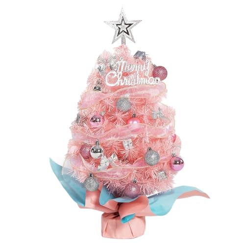 Árbol de Navidad Rosa de 22 Pulgadas con luz y Adornos Colgantes, árbol pequeño de Mesa for decoración de Fiestas navideñas. plantes artificielles