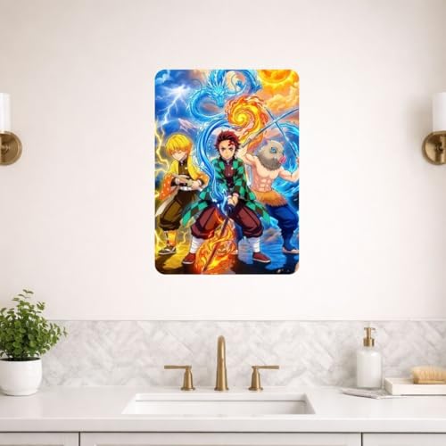 Image of Zesta Bathroom Decor Items Washroom Decor Tin Sign | Aesthetic Posters Wall Poster for Bedroom | Magnetic Cafe Decoration Items / Restaurant Decorations Items | Quirky Home Decor Bar Accent (Demon Slayer (3))