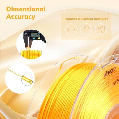 Image of AMOLEN Silk PLA Filament 1.75mm 3D Printer filaments, Shiny Gold Filament for 3D Printing, 1kg(2.2lbs) Spool, Compatible with Most Printer(Silk Gold)