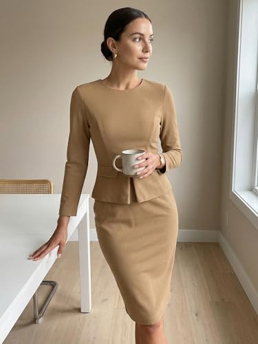 Image of Allegra K Women's Bodycon Dresses Round Neck Long Sleeve Casual Work Outfits Peplum Sheath Dress